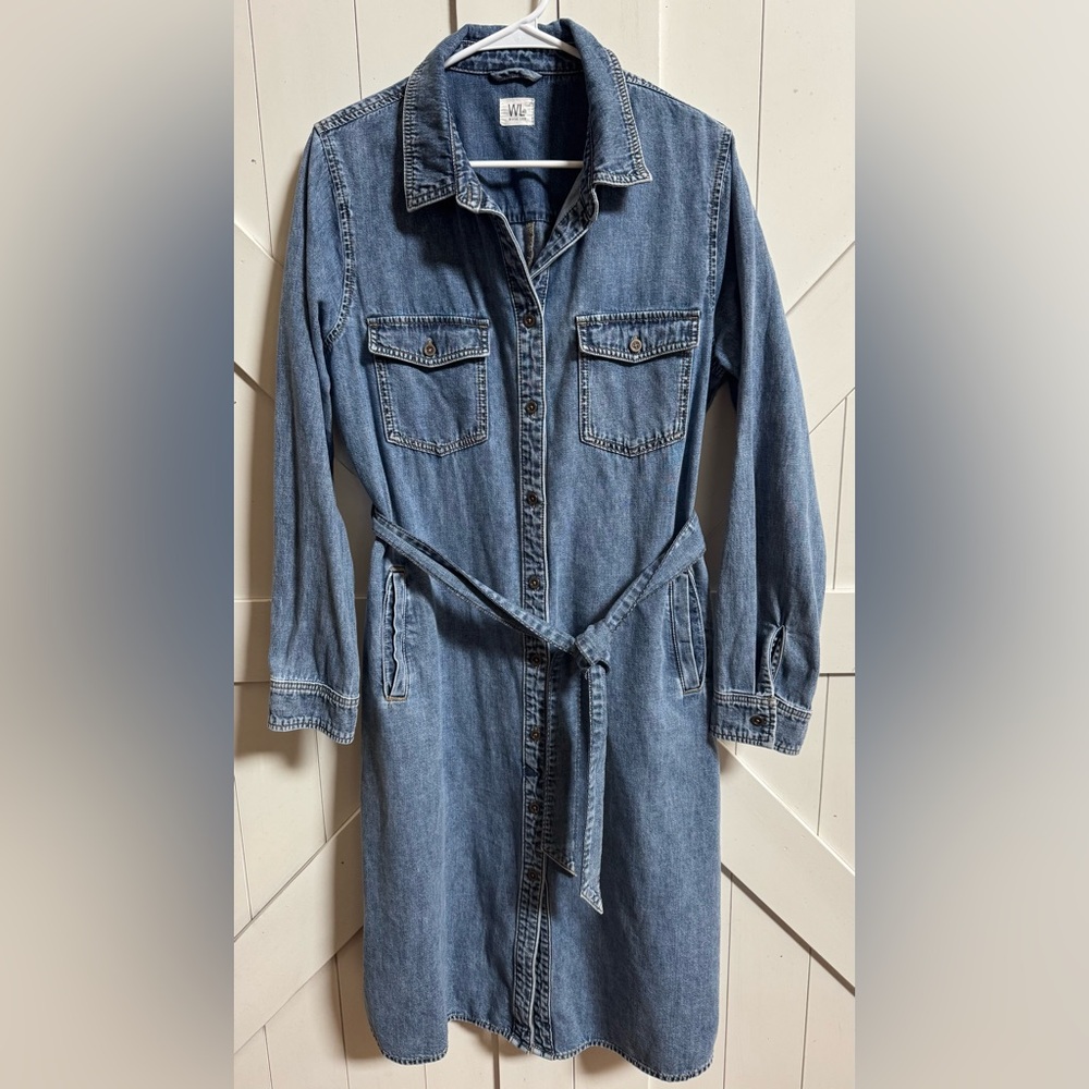 Wash Lab Denim Chloe Long Sleeve Belted Denim Shirtdress Size Large
